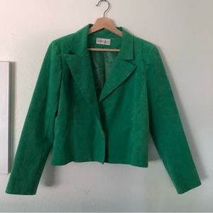 UltraSuede Brand Fabric Cropped Blazer with Shoulder Pads in Green Sz Missing